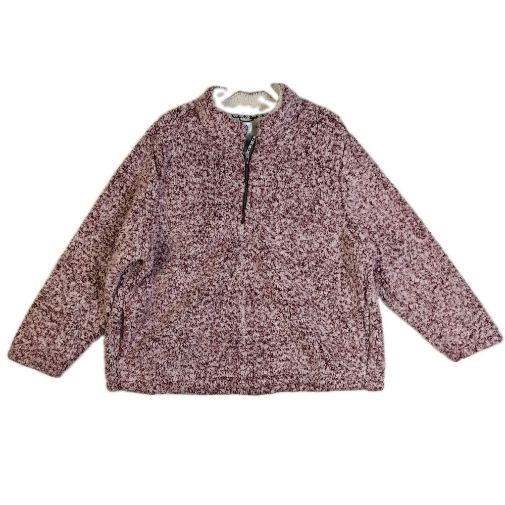 Time and Tru Women's Plus 2XL Burgundy Sherpa 1/4 Zip Sweatshirt